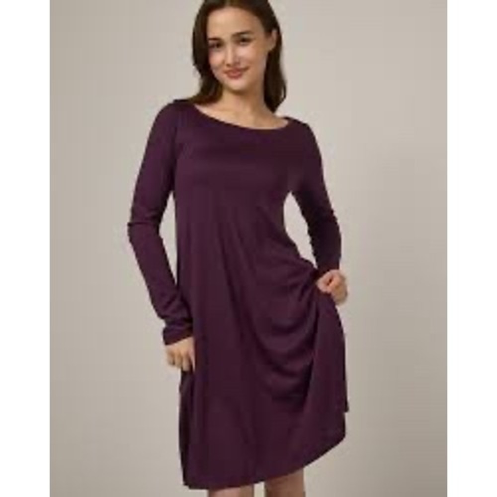 Wool& Rowena Swing Dress Plum Purple Merino Wool Blend Long Sleeve Large
